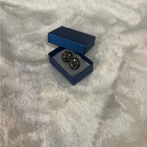 Sophisticated Black Druzy Quarts Stud Earrings in Blue Box